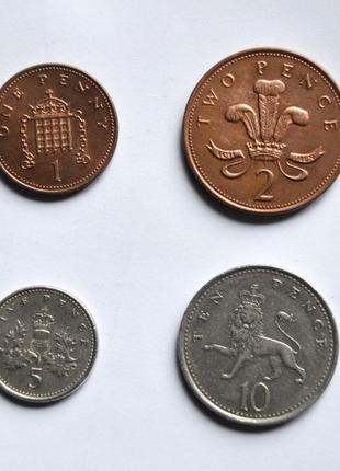 Современные разменные монеты Великобритании- 1,2,5,10,20 пенсо...
