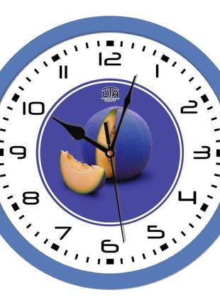 Настенные часы бесшумные со стеклом круглые голубые Дыня Smart