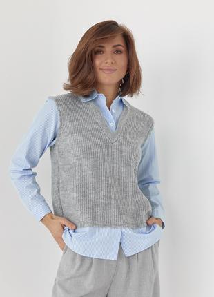 Жіноча сорочка з в'язаним жилетом - сірий колір, S
