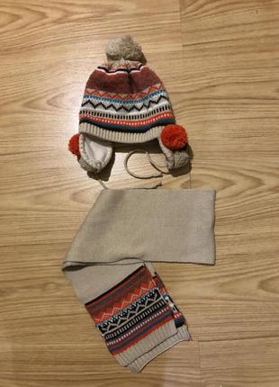 Набор piazza italia зимняя шапка на флисе+шарф на мальчика