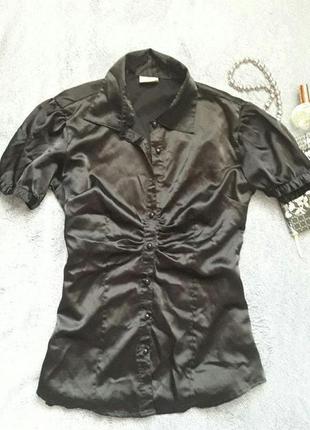 Чорна атласна блуза , блузка , блузочка casual