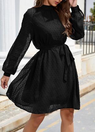 Изысканное черное платье shein с прозрачными рукавами м