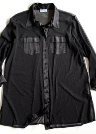 Черная женская рубашка сетка батал