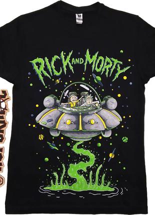 Футболка Рик и Морти "Space adventure" (Rick and Morty), черна...