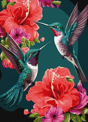 Картина по номерам Изумрудные колибри с красками металлик extr...