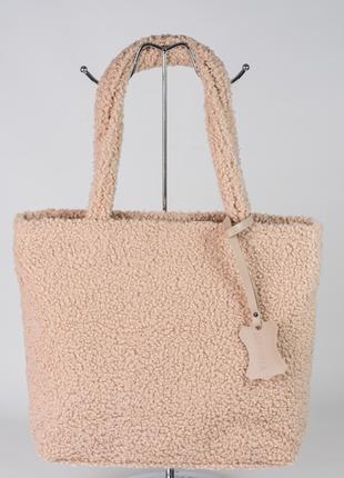 Жіноча сумка бежева сумка тедді сумка пухнаста сумка шопер шоппер