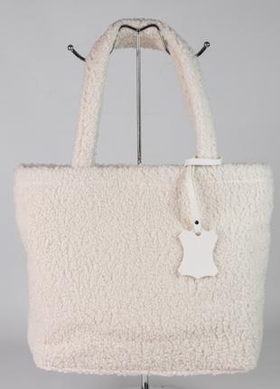Жіноча сумка біла сумка тедді сумка пухнаста сумка шопер шоппер