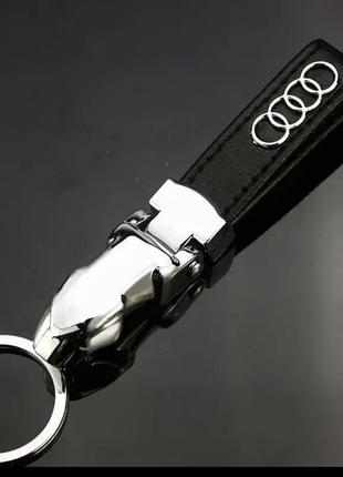 Брелок для ключей эко-кожа черный голова тигра ауди Audi