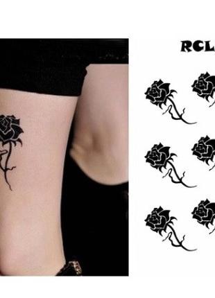 Временное тату наклейки Розы 10 на 6 см черный