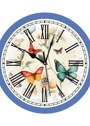 Настінний годинник безшумний зі склом круглі Метелики Smart