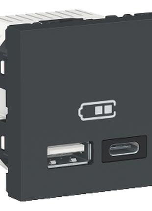 Двойная USB розетка A+C антрацит Unica New NU301854