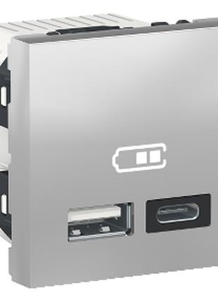 Двойная USB розетка A+C алюминий Unica New NU301830