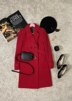Базовое красное двубортное шерстяное пальто No34