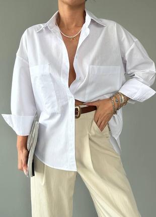 Женская базовая рубашка из хлопка цвет белый р.42/46 449324