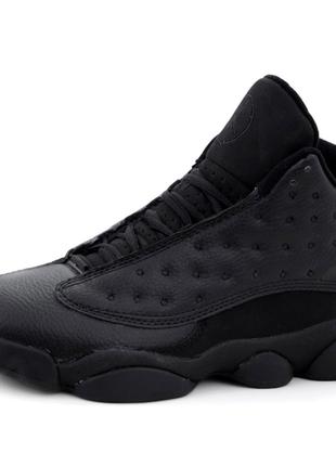 Мужские кроссовки Nike Air Jordan 13 Black, черные кожаные кро...