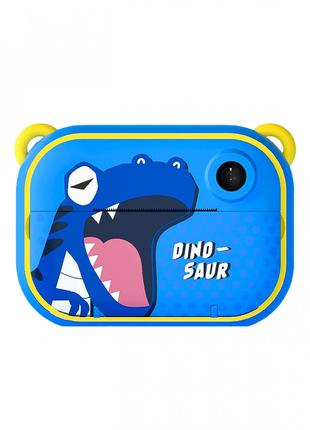 Детский фотоаппарат с печатью Динозавр Full HD, синий