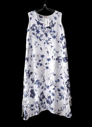 100% лен! льняное летнее платье миди в цветы made in italy р.1...