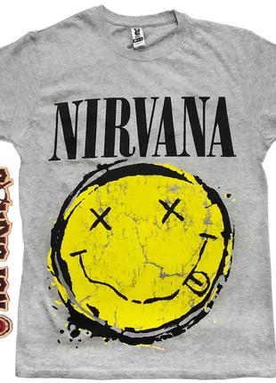 Серая футболка Nirvana smile, меланжевая, Размер S