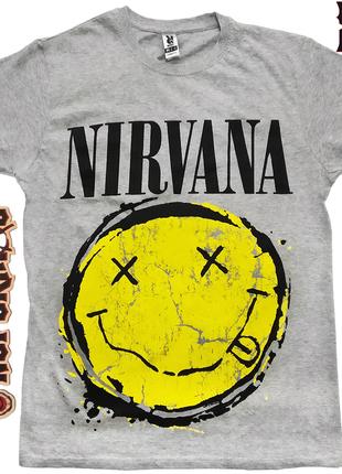 Серая футболка Nirvana smile, меланжевая, Размер XL
