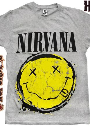 Серая футболка Nirvana smile, меланжевая, Размер XXL