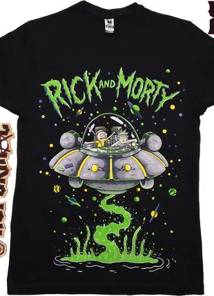 Футболка Рик и Морти "Space adventure" (Rick and Morty), черна...