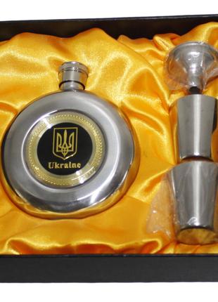 Подарочный набор 4в1 Украина GT-808 (фляга 142мл, 2 рюмки, лейка)