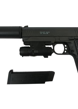 Пистолет Colt M1911 с глушителем и ЛЦУ металлический 6 мм