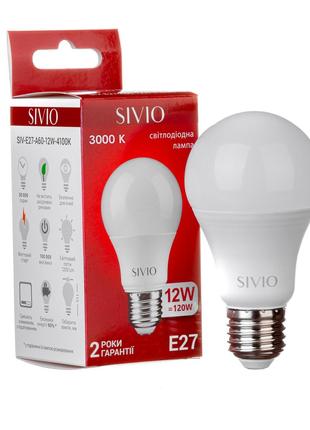LED лампа Е27 А60 12W біла тепла 3000К SIVIO
