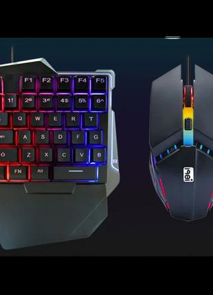 Комплект игровой 2в1 одноручная клавиатура + мышь с подсветкой...