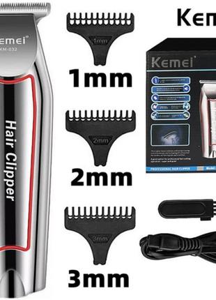 Машинка для стриження волосся акумуляторна Kemei Km-032 тример...