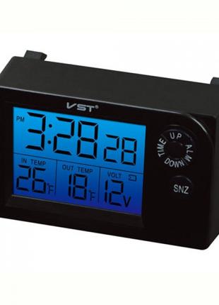 Автомобильные часы с термометром и вольтметром VST-7048V Синяя...