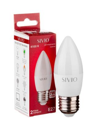 LED лампа Е27 С37 7W нейтральна біла 4100К SIVIO