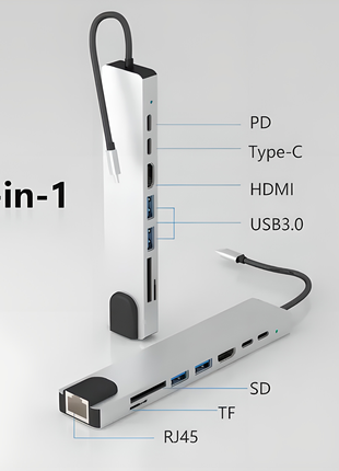 Універсальний адаптер Хаб для ноутбука 8-в-1 Type C + USB HUB, HD
