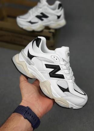 New balance 9060 белые с черным кроссовки женские замшевые 195...