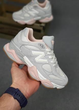 New balance 9060 серые с розовым кроссовки женские замшевые 20...