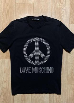 Love moschino black &amp; silver studded peace logo футболка