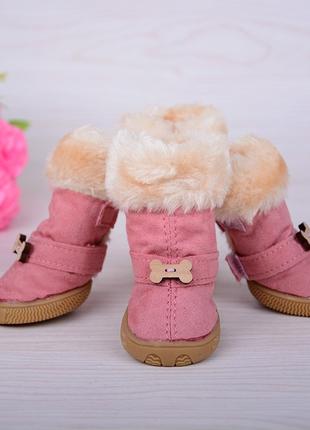 Зимові черевики для собак малих порід Ruispet рожеві №2, 4x3,2см
