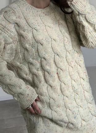 Молочный вязаный винтажный свитер