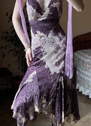 Роскошное шелковое пурпурное платье миди