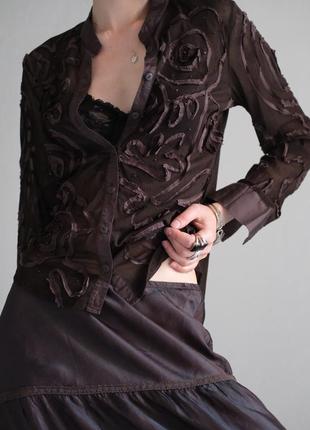 Винтажная коричневая блуза с бисером pur una