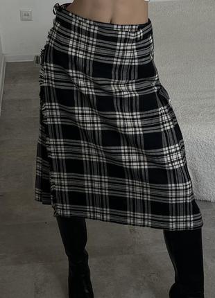 Шерстяная миди шотландская юбка на запах
