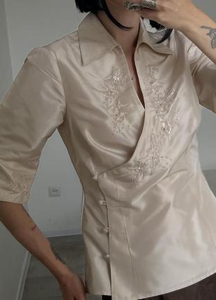 Винтажная бежевая блуза из японского стиля этано 100%натуральн...