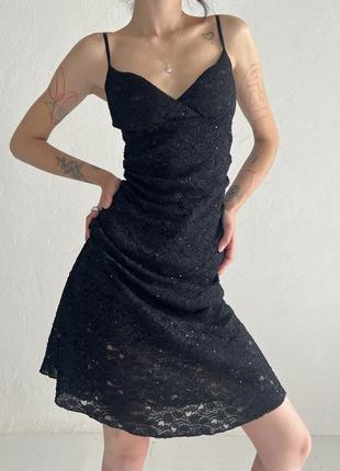 Черное мини блестящее бисерное платье винтаж