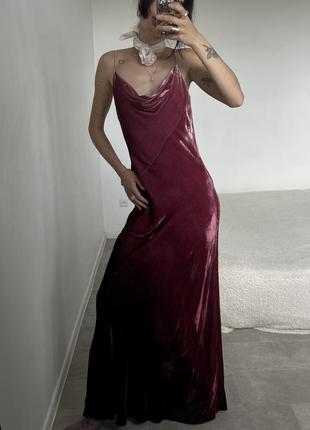 Роскошное длинное макси бархатное шелковое платье в пол, розов...