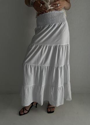 Белая жатая длинная юбка