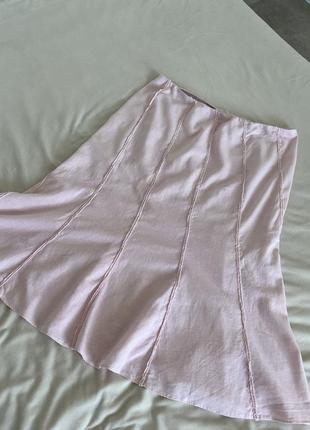 Розовая широкая юбка миди нежно пастельная
