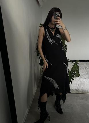 Длинное черное винтажное вечернее платье миди