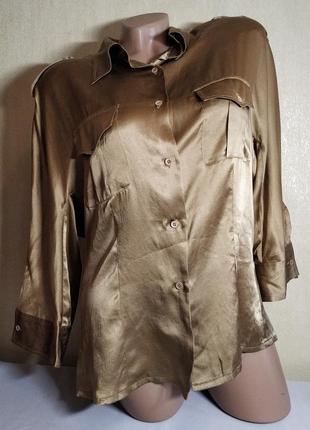 Шелковая золотистая рубашка блуза блузка размер 42 miss twidd