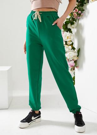 Женские спортивные брюки двухнитка зеленого цвета р.48 406179