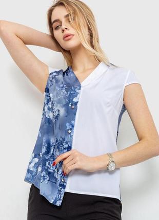 Блуза з квітковим принтом, колір синьо-білий, 230r99-5